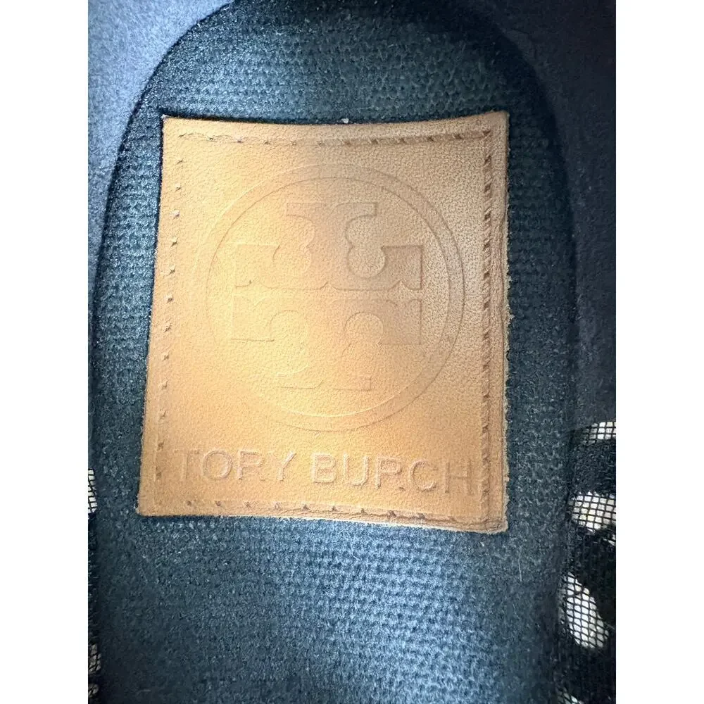 Tory Burch Jackie Lace Espadrille Wedge Peep Toe Bow Black Coastal Chic 8.5
